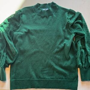 CeCe Emerald Textured Sleeve Crew Neck Sweater